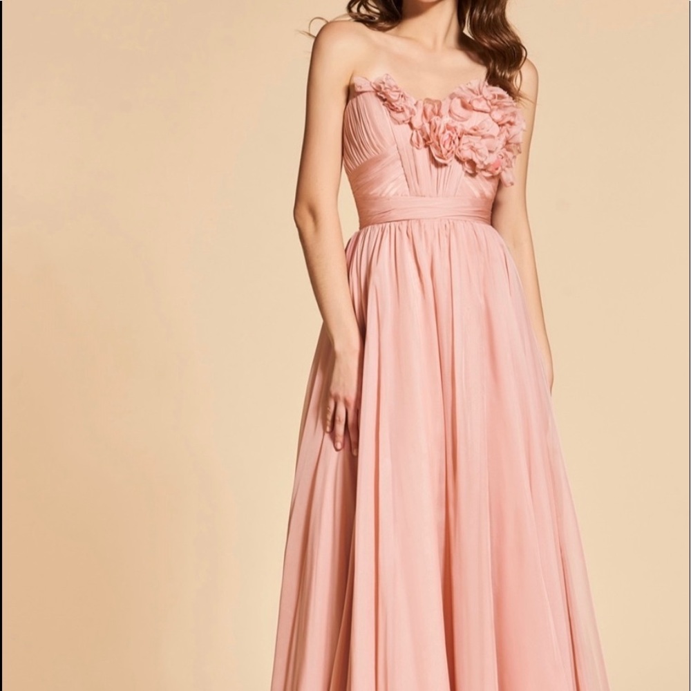 Pink blush colored strapless gown